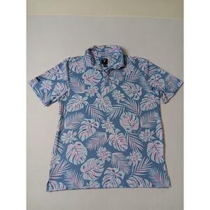 Swiss‎ Alps Polo Shirt Mens L Blue Floral Stretch Performance Summer Casual